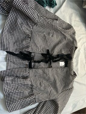 & Other Stories Black and White Gingham Tie-Front Blouse